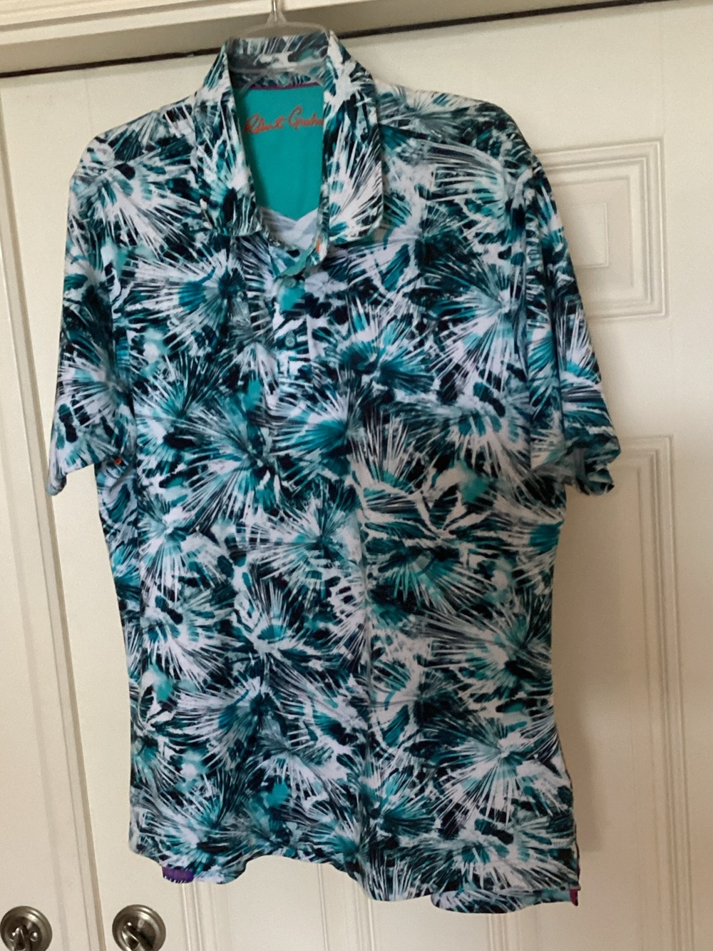 Robert Graham Teal, White & Black Abstract Print Short-Sleeve Polo